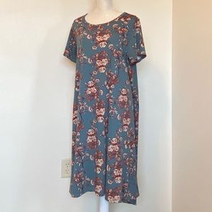 LuLaRoe Carly 2XL Light Blue w/ Red & Cream Floral
